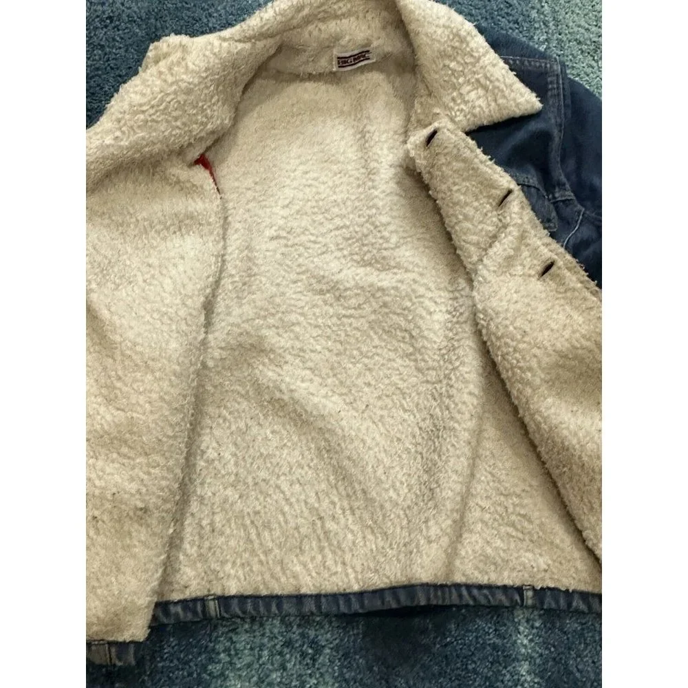 VTG Big Mac Denim Jean Jacket Sherpa Lined Collar Coat Size LG Made in USA